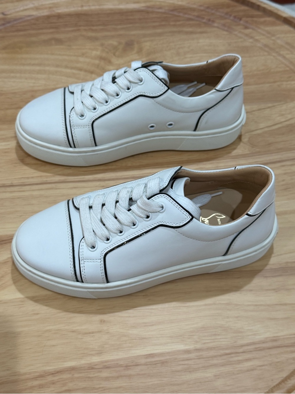 Christian Louboutin White Leather Sneakers with Black Trim